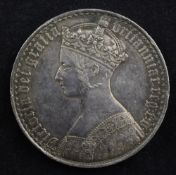 A Victoria 1847 Gothic head crown, mdcccxlvii, UNDECIMO on edge, VF with a few nicks to edge,