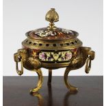 A late 19th / early 20th century French champleve and ormolu vase and cover, modelled as a Chinese