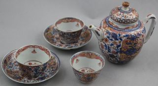 A Chinese export Dutch decorated teapot, three teabowls and two saucers, 18th century, each