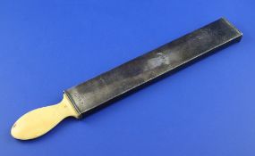 A Victorian silver cased ivory handle razor strop, the case with engraved armorial, George Brace,