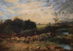Attributed to David Cox (1783-1859)oil on canvas,Shepherd and flock in a landscape,bears signature