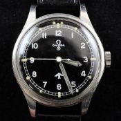 A gentleman's early 1950's stainless steel Omega military issue pilot's wrist watch, with black