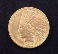 A USA 1910 Indian head gold 10 dollars, VF