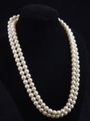 A double strand cultured pearl choker necklace, with 14ct gold, diamond and cultured pearl set