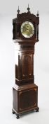 An early 19th century inlaid mahogany eight day longcase clock, the circular 13 inch brass dial with