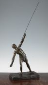 D.H. Chiparus. A French patinated bronze model of a male javelin thrower, on a rectangular base,