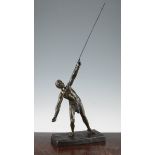 D.H. Chiparus. A French patinated bronze model of a male javelin thrower, on a rectangular base,