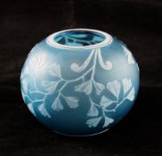 A Thomas Webb blue cameo glass vase, c.1890, the blue body of globular form overlaid in white and