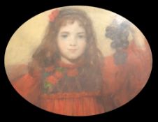 Late 19th century French Schoolpastel,Portrait of a girl holding a bunch of grapes,17 x 22in.