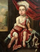 Early 18th century English Schooloil on canvas,Portrait of a child seated upon a cushion with a
