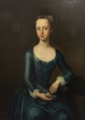 Attributed to Michael Dahl (1646-1743)oil on canvas,Portrait of a lady seated in a blue dress with