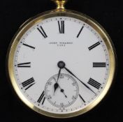 A Victorian 18ct gold keywind lever pocket watch by John Walker, London, with Roman dial and