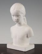 Gunnar Nilsson (Swedish, 1904-1995). A plaster bust of a young girl, on rectangular plinth base,