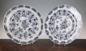 A pair of Chinese export blue and white dishes, Qianlong period, each painted in imitation of