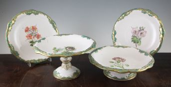 A mid 19th century Davenport part dessert service, comprising three comports of various sizes and