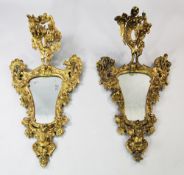 A 19th century Italian carved giltwood cartouche framed wall mirror, with pierced floral scrolling