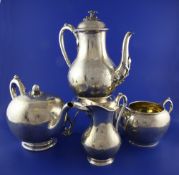 A Victorian silver four piece tea and coffee set, of baluster and globular form, comprising coffee