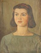 Robert Boyd Morrison (1896-1969)oil on canvas,Portrait of a girl with a ribbon in her hair,signed