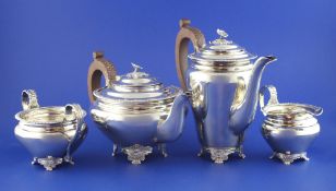 A 1960's silver four piece tea and coffee set, of circular form, with gadrooned borders and floral