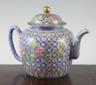 A Chinese famille rose enamelled porcelain wine pot and cover, painted with flowering branches on