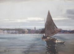 Robert Borlase Smart (1881-1947)pastel and watercolour,Fishing boats off the coast,signed,17 x