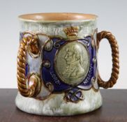 A Royal Doulton stoneware 'Lord Nelson' three handled tyg, c.1905, commemorating the centenary of