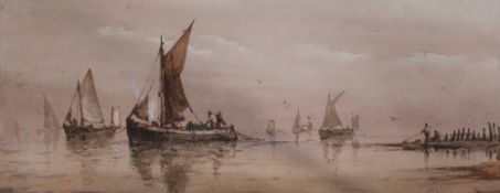 Richard Henry Nibbs (1816-1893)watercolour,Fishing boats off the coast,signed,9 x 23in.