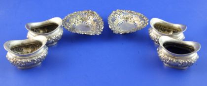 A pair of late Victorian repousse pierced silver bon bon dishes, E.W. Chester, 1896, 3.5in, together