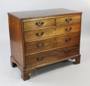 A George III mahogany chest, of two short and three graduated drawers, on bracket feet, W.3ft 1in.