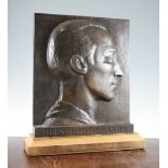 Sylvestre Clerc (French, 1892-1958). A rectangular bronze portrait plaque depicting a gentleman's