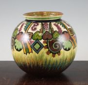 A Paul Fouillen decorated Quimper pottery vase, c.1930, decorated with a primitive style design in