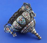 An early 20th century Russian for the Persian market silver and cloisonne enamel hanging mosque