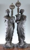 Humphrey Hopper (1765-1844). A pair of bronzed plaster figural lamps, each modelled as a classical