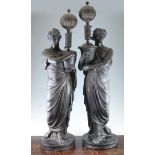 Humphrey Hopper (1765-1844). A pair of bronzed plaster figural lamps, each modelled as a classical
