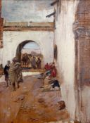 Alexander Ignatius Roche (1861-1921)oil on wooden panel,'South Gate, Mogodor, Morocco',signed,