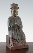 A Chinese polychrome bronze seated figure of the Jade Emperor, with inscription to his back,