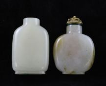 Two Chinese pale celadon jade snuff bottles, 1800-1900, the first of rounded rectangular shape,