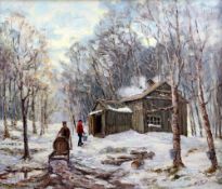 Elizabeth O'Rourkeoil on canvas,'Maple Syrup Factory',signed, inscribed and dated '72 verso,24 x