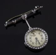 An 18ct gold and diamond set Union Special fob watch, with Arabic dial and subsidiary seconds, the