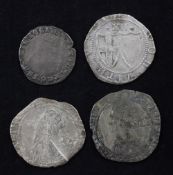 Four Tudor to Commonwealth period silver coins- a Mary (1553-4) groat, m.m. pomegranate, two Charles
