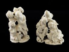 Two Chinese ivory groups, late 19th / early 20th century, each depicting the He He Erxian holding