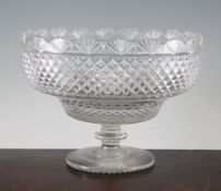 A Regency diaper and fan cut border glass pedestal comport, c.1820, on a knopped shaft with a