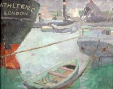 Marjorie Brooks, Lady Holford (1904-1980)oil on board,Shipping in a harbour,12.5 x 15.5in.