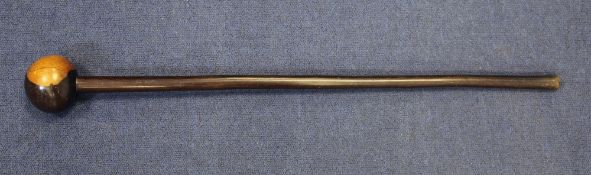 An African hardwood Zulu knobkerrie, with bulbous head and tapering haft, 30in.