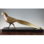 Lucien Gibert. An Art Deco patinated bronze model of a pheasant, on a rectangular polished marble