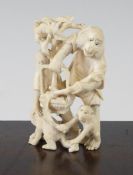 A Japanese carved ivory group of monkeys, Meiji period, 9.5cm