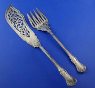 A pair of Victorian silver Prince's pattern fish servers, with pierced tines and blade, John