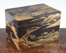 A Japanese lacquer and mixed metal overlaid tea caddy, Meiji period, the exterior decorated in