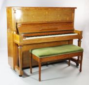 A 1920's Steinway vertegrand model K upright piano, the satinwood case with neo-classical inlay of