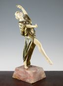 Eduardo Rossi (1867-1926). An Art Deco ivory and gilt bronze figure 'Oriental Dancer', modelled as a